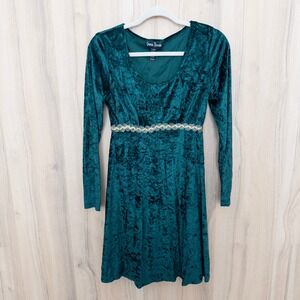 Jamie Brooke Crushed Velvet Long Sleeve Dress Sz S Green Ren Faire Forest Fairy‎